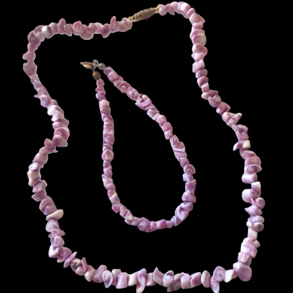 Dainty Purple Shell Bead Necklace & bracelet set